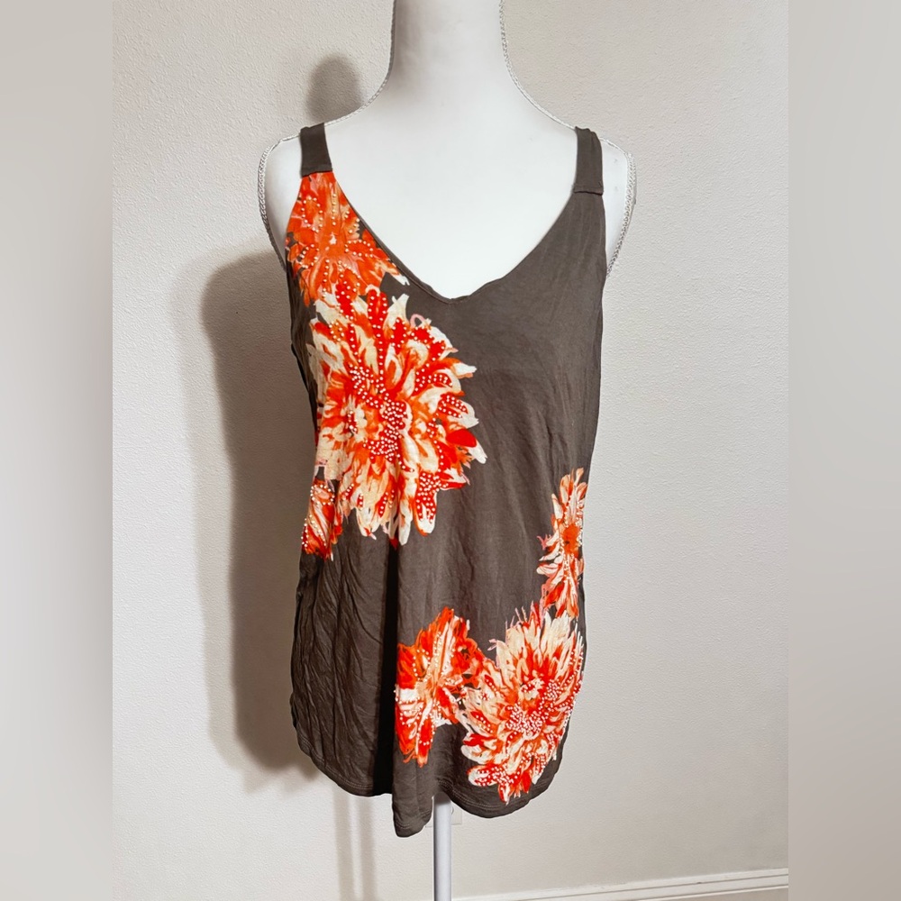 INC International Concepts Floral Tank Top - Brown and Red